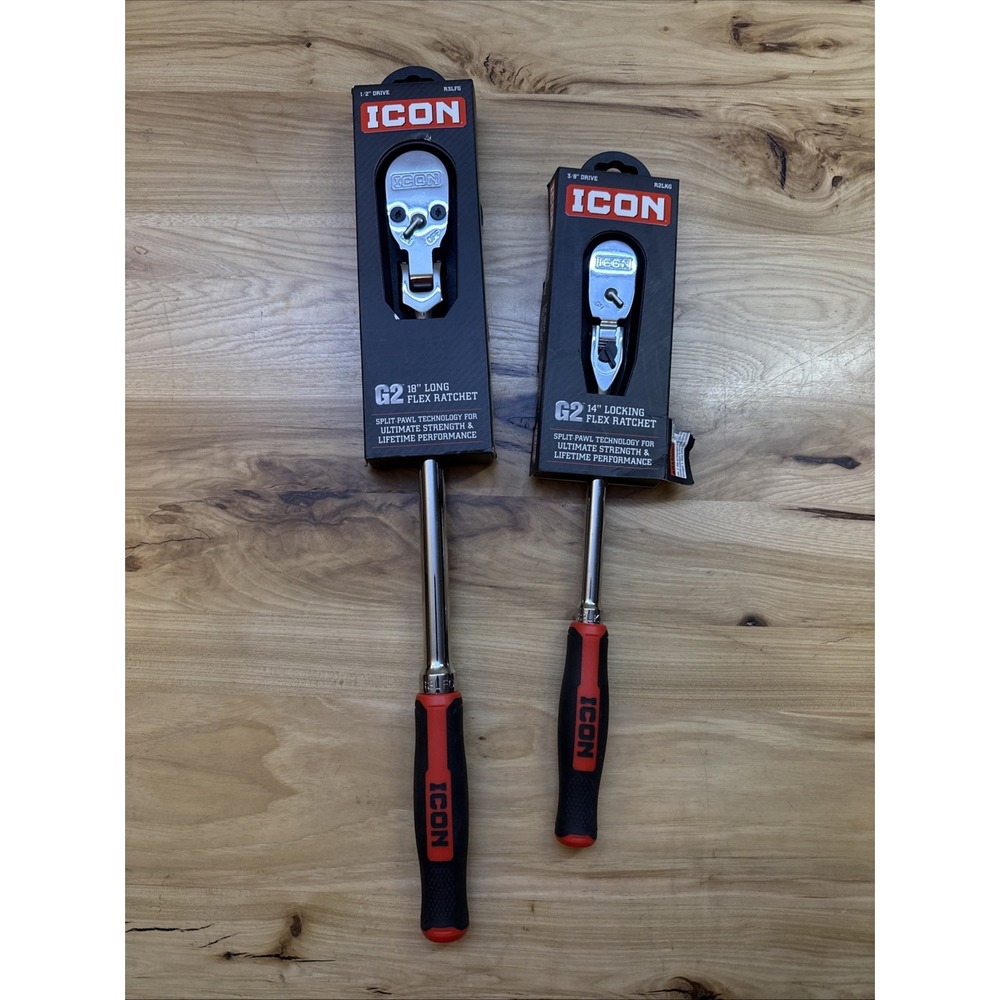 Icon G2 Ratchets Bundle of 2, 1/2 Drive 18" Flex Head, 3/8 14" Flex Head